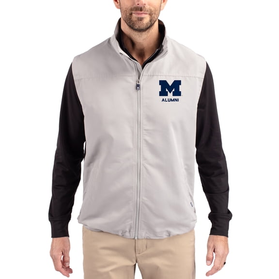Men's Cutter & Buck Gray Michigan Wolverines Charter Eco Recycled Full-Zip Vest