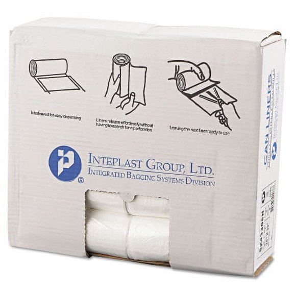 Inteplast Group High-Density Commercial Can Liners, 16 gal, 6 microns, 24" x 33", Natural, 50 Bags/Roll, 20 Rolls/Carton