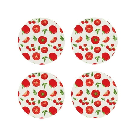 

Fuzoiu Fresh Red Tomato Print Leather Coasters Set Drink Coasters Set of 4 for Tabletop Protection Durable PVC Coasters Home Décor and Housewarming Gift-Round Shape