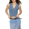 thumbnail image 3 of Women'S Denim Vest Sleeveless V Neck Jean Vest Top Button Down Crop Waistcoat Vest Medium Blue L, 3 of 9