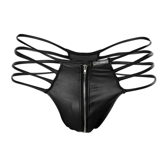 Men's Zipper Imitation Leather Thong Sexy Underwear Leather Sexy Underwear Low Rise Thong Pants
