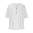 thumbnail image 4 of Ediodpoh A Fashionable Casual Loose V Neck Button Down Pleated Five Quarter Sleeve Solid Color T Shirt for Ladies Tshirts for Women White XL, 4 of 6