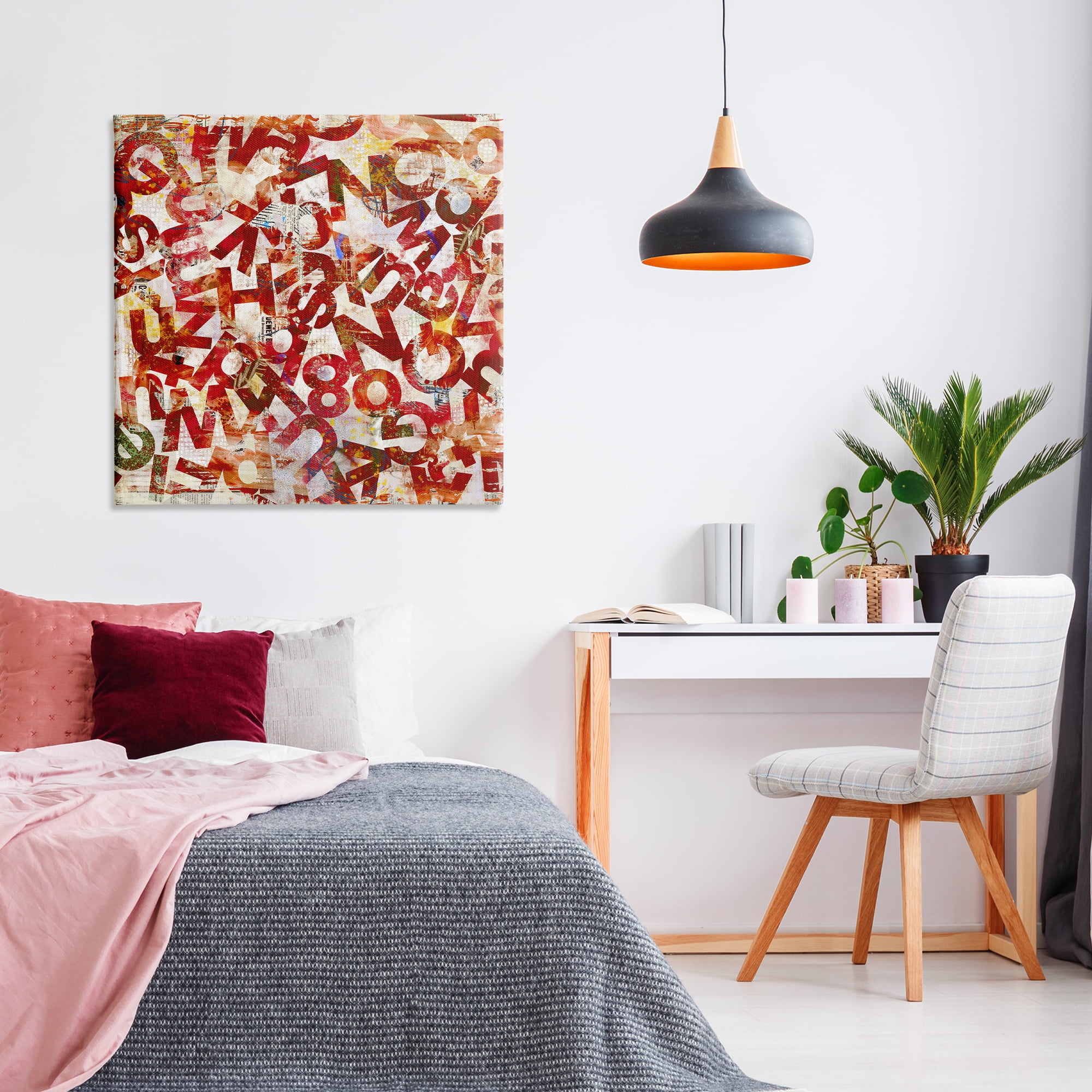 Stupell Industries Red Typography Collage Abstract Painting Wrapped Canvas Art Print Wall Art, 36 x 36
