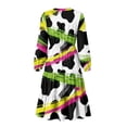 thumbnail image 3 of Uorisanigo Patchwork Dress for Women with Pockets Long Sleeve Fashion Dress Comfy Soft Midi Dresses Vacation Outfits, Creative Cow Print, Size X-Large, 3 of 7