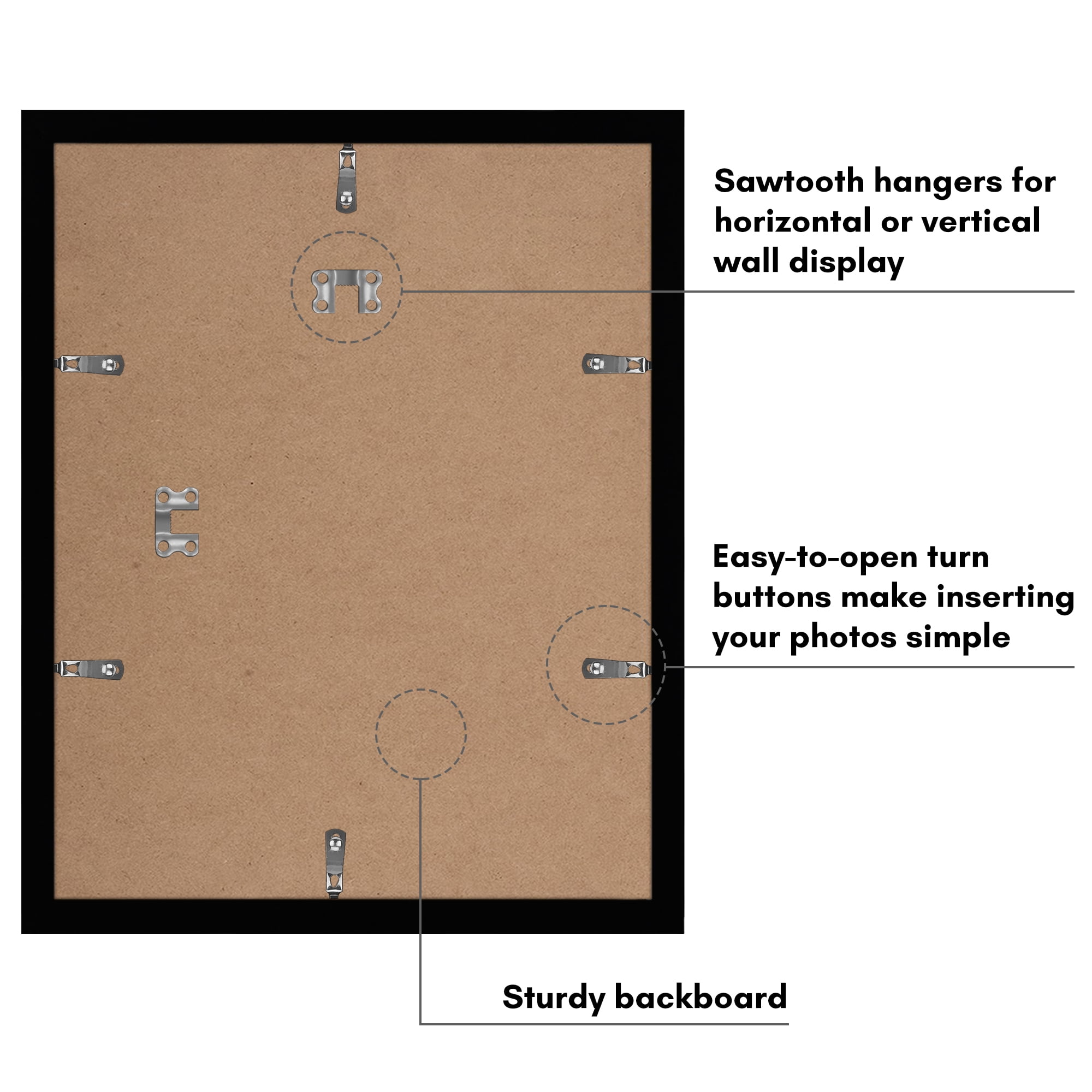 Americanflat 11x14 Picture Frame with Polished Plexiglass with 8x11 Mat 5 Pack Display Photo Galleria - Black