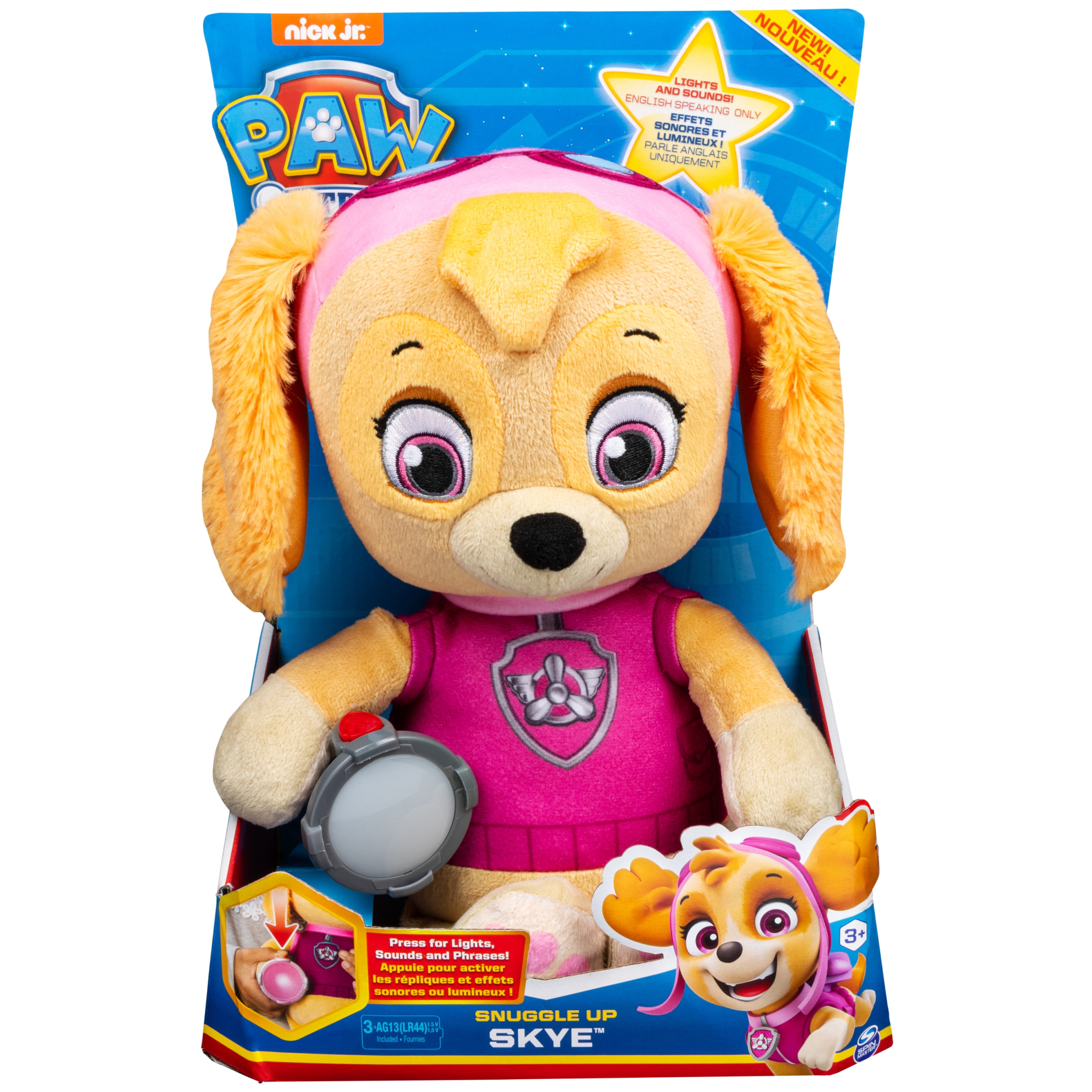 PAW Patrol, Snuggle Up and Skye Sounds, Up with for 3 Kids Plush Flashlight Aged and