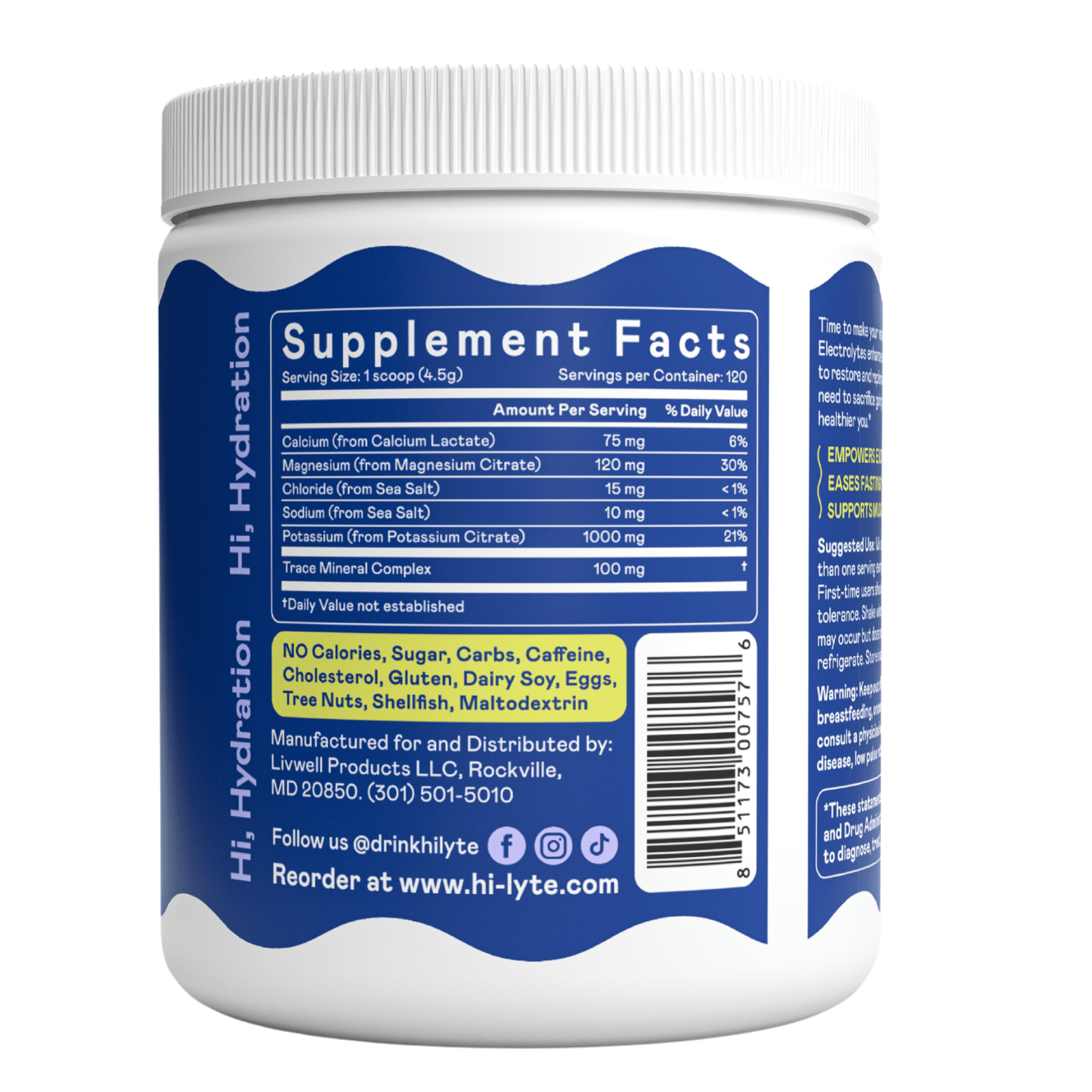Hi-Lyte Keto K1000 Electrolyte Powder | Unflavored | Hydration Supplement Drink Mix | Boost Energy & Beat Leg Cramps | No Maltodextrin or Sugar | 120 Servings