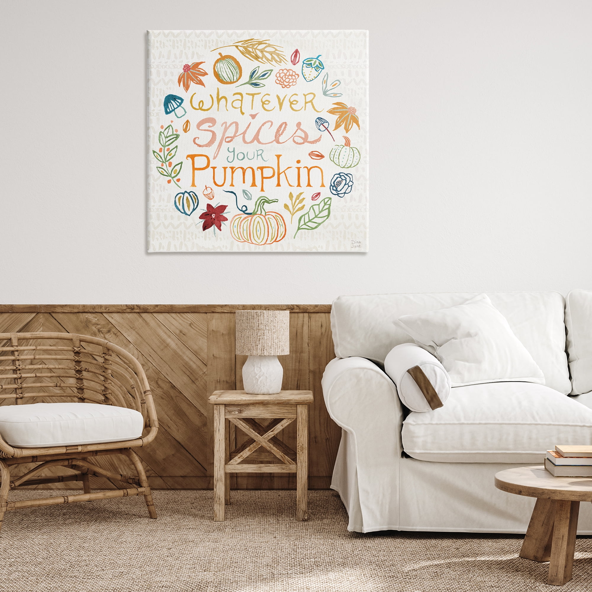 Stupell Industries Funny Fall Spice Pumpkin Holiday Painting Gallery Wrapped Canvas Art Prints Wall Art, 36 x 36