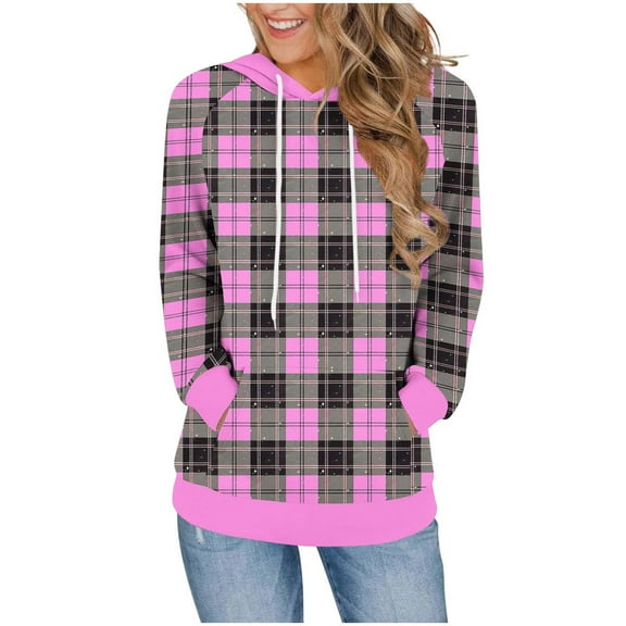 WRKEKC Hoodies for Women Casual Printed Loose Leisure Long Sleeve Pocket Hooded Sweatshirt Top for Daily Casual Relaxed Outfit
