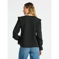 thumbnail image 3 of Time and Tru Women's Pintuck Ruffle Blouse with Long Sleeves, Sizes XS – XXXL, 3 of 5