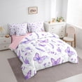 thumbnail image 2 of Erosebridal Purple Floral Lavender 7-Piece Bedding Comforter Set,Cute Butterfly Flying Animals King Bedding Sets For Girly,Reversible, 2 of 7