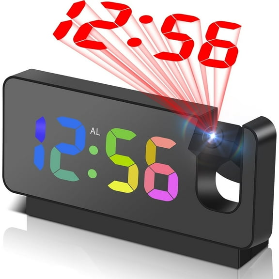 Projection Alarm Clocks for Bedrooms,LED Digital Clock with 180° Rotatable Projector on Ceiling Wall,Snooze Model,12/24H,2-Level Brightness Indoor Temperature for Heavy Sleepers Adults