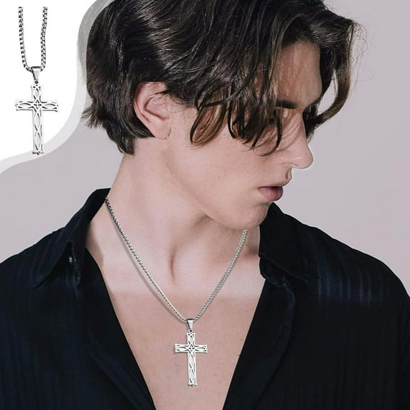 Tuscom Irish Knot Cross Pendant Necklace with Chain, Celtic Cross Titanium Steel Necklace for Women Men, Unique High Polished Criss Cross Pendant Gift