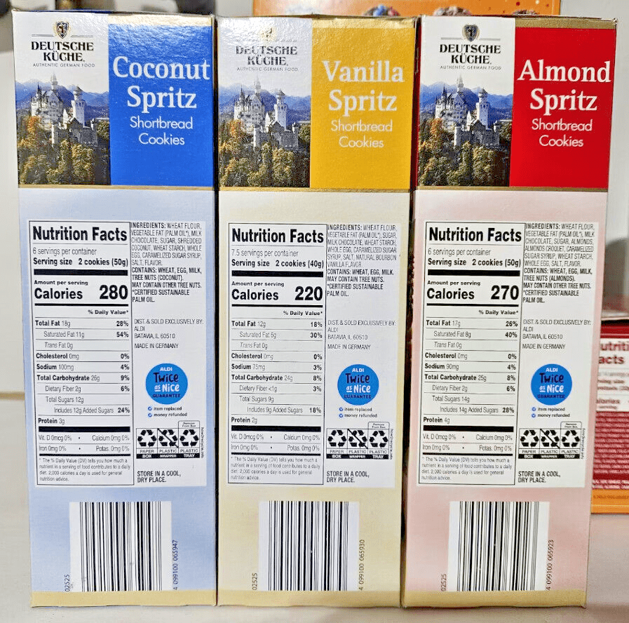 Deutsche Kuche Spritz Shortbread Cookies Coconut Spritz, Vanilla Spritz and Almond Spritz 10.6oz 300g (3 Boxes)