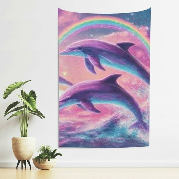 ZFLMY Dolphins Rainbow Vaporwave Tapestry Wall Hanging for Bedroom 40*60in