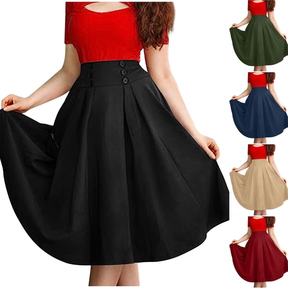 Antinious Winter Skirts for Women,Skirts for Women Trendy,Dress For Fall Dresses for Women Casual Color Dress Dresses With Button,Black,XXL