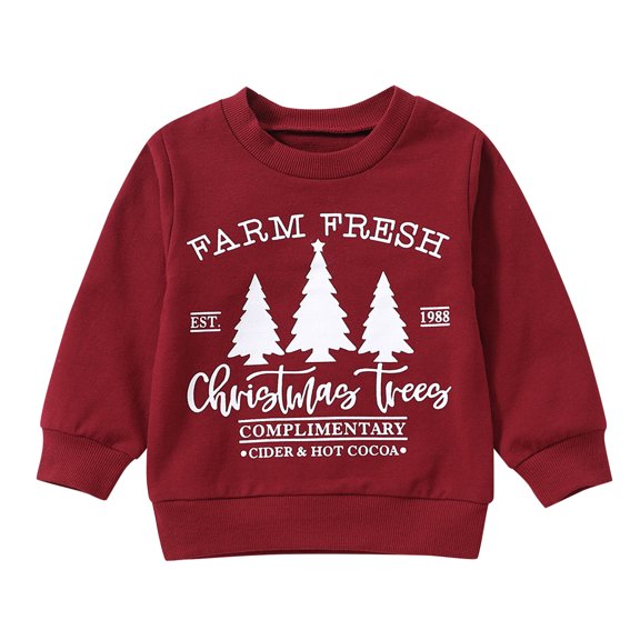 UACY Toddler Baby Christmas Sweatshirt Xmas Tree Letter Print Long Sleeve Crewneck Pullover Unisex Boy Girl Tops Infant Clothing (Red, 2-3 Years)