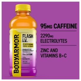 BODYARMOR FLASH I.V. Caffeine Zero Sugar Pineapple Passionfruit Bottles, 20 fl oz, 12 Pack