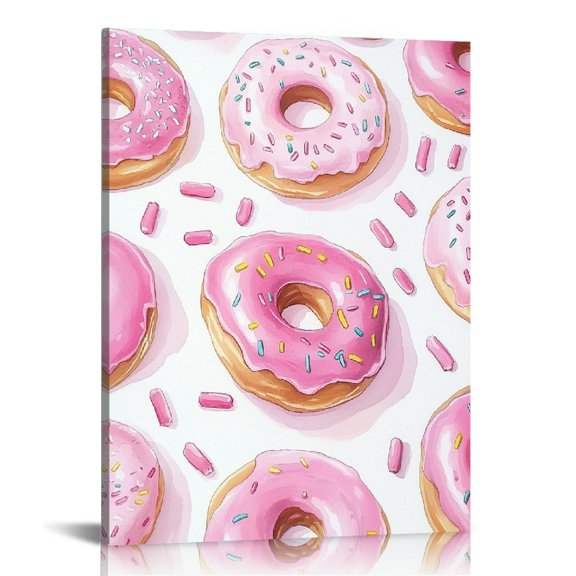 Patifu Donuts Sprinkled with Pink Wall Art Canvas for Living Room Bedroom Home Office Wall Decor 12x16 in