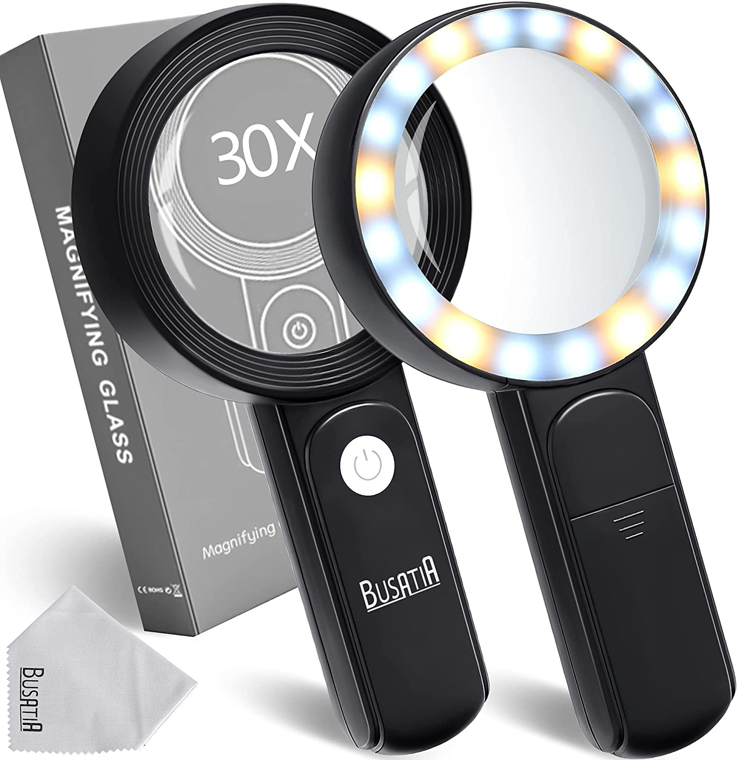 Meromore 30x Magnifying Glass with 18 LED Lights, Black