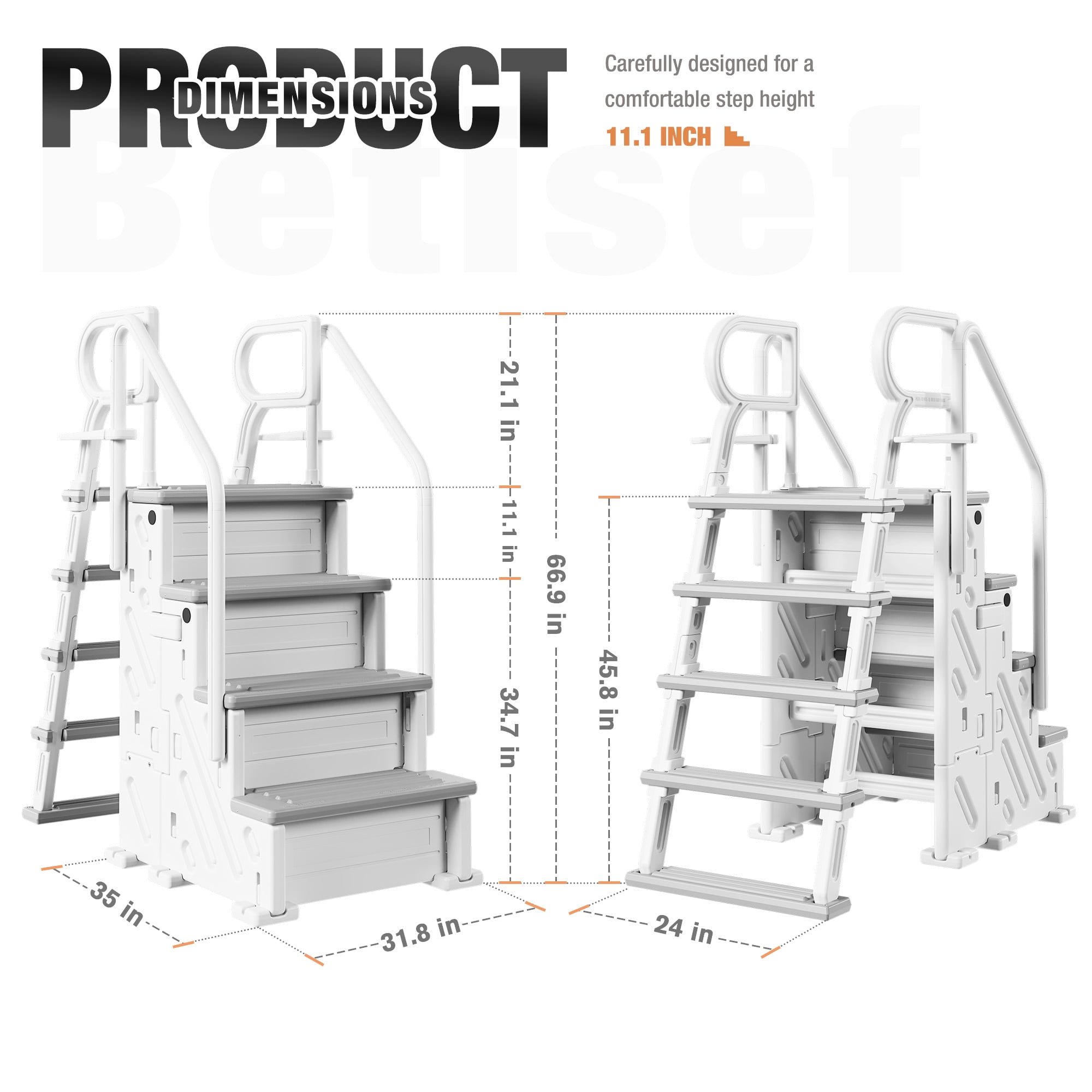 Betisef Pool Ladder above Ground, Heavy Duty 4-Step Pool Ladder with Dual Handrails and Non-Slip Steps, 500 LBS Load Capacity, for 46-58 Inch