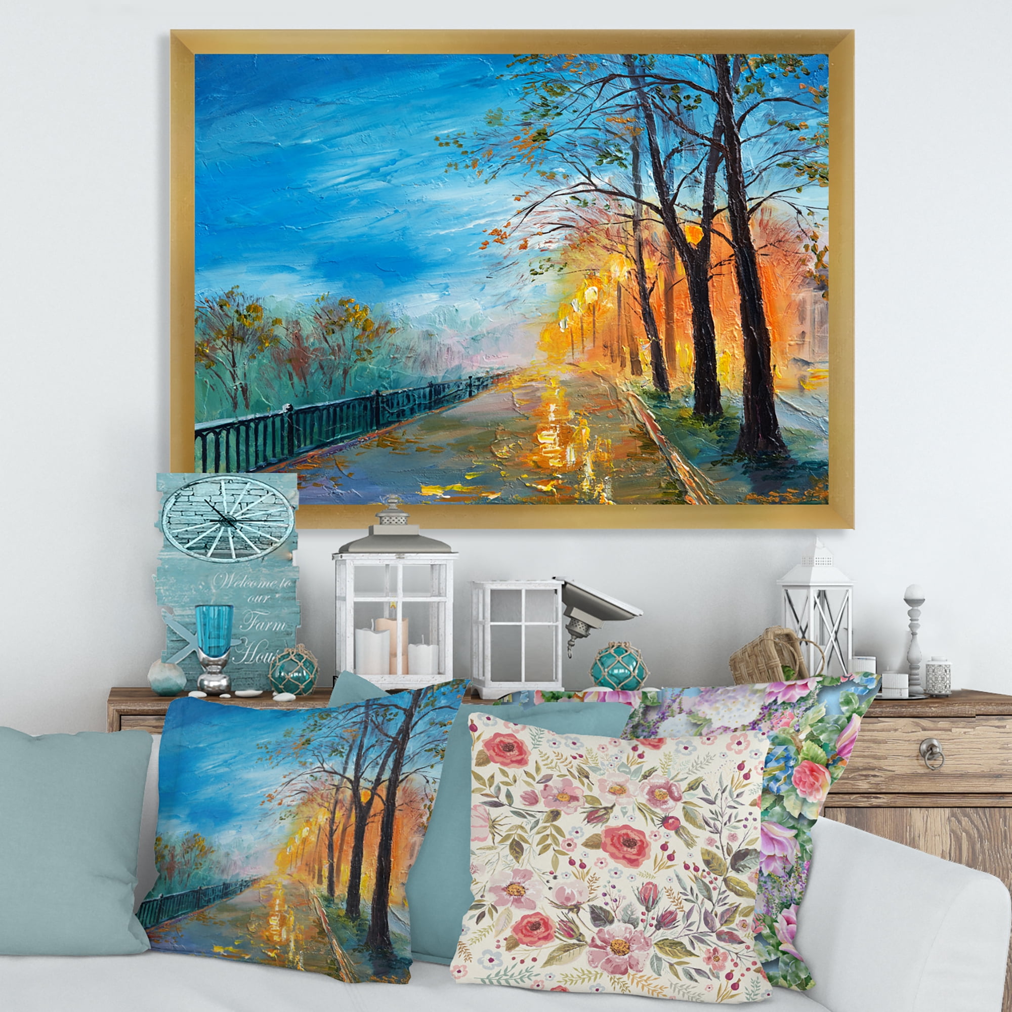 Designart 'Autumn Road in Evening' Traditional Framed Art Print