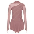 thumbnail image 3 of ZALDITA Womens Figure Skating Dress Rhinestone Mesh Long Sleeve Ballet Leotard Dance Dresses Dusty Pink S, 3 of 7