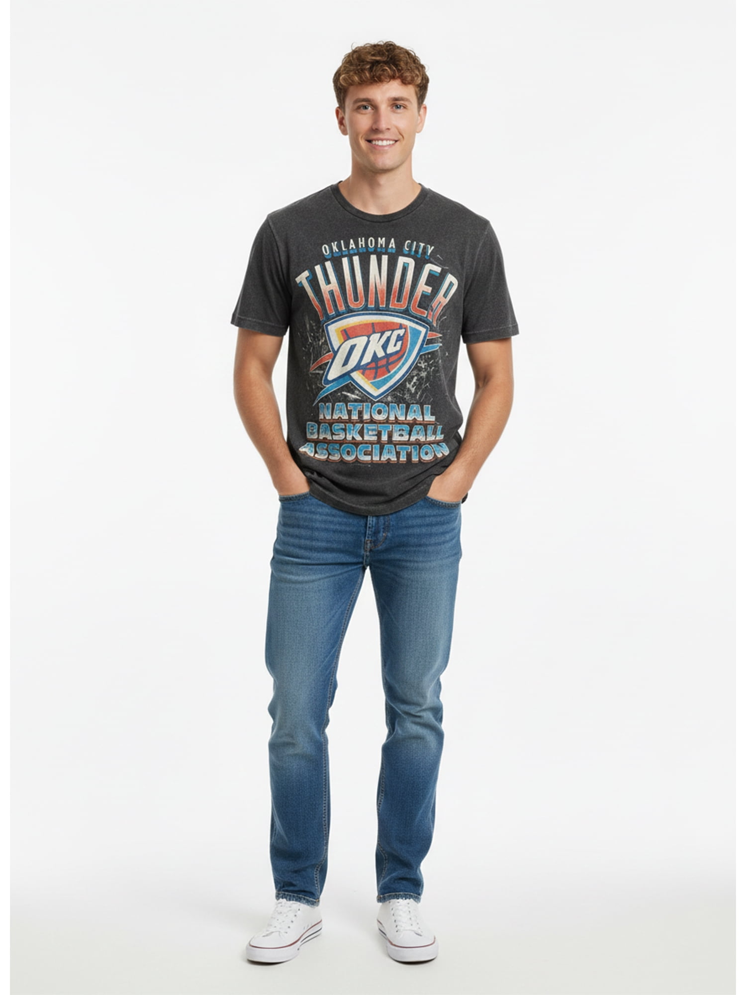 NBA Oklahoma City Thunder Men's & Big Men's Front & Back Boxy Fit Mineral Wash Graphic T-Shirt, Sizes XS–4XLT, 2XB–5XB