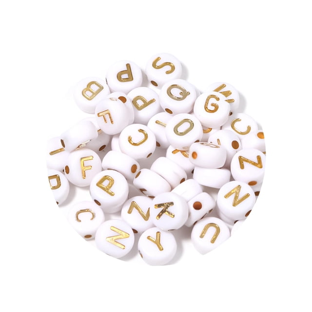 100 Unids/paquete Cuentas Letras Colores Oblatas en Inglés Mezclados Btafrte para Pulsera Diy T10498 Fondo Blanco Mixto Dorado
