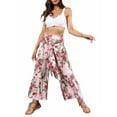 thumbnail image 5 of Liacowi Women Boho Floral Beach Pants High Waist Wide Pants Casual Loose Fit Trousers Bell Bottom Flowy Hippie Flare Wide Leg Palazzo Lounge Pants, 5 of 8