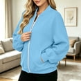 thumbnail image 5 of Full Zip Up Sweatshirt Women No Hood Oversized Loose Casual Long Sleeve V Neck Jacket Fall Winter Sweatshirt Sky Blue XXXL, 5 of 8