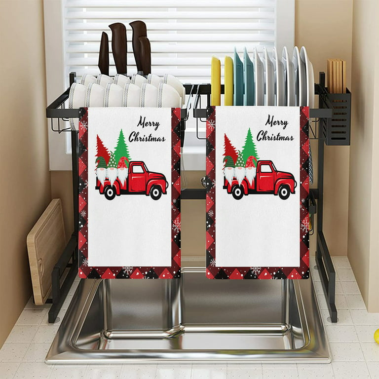 Black White Truck Christmas Trees Kitchen Towels Dish Towels, 18 X 26 Inch  Buffa