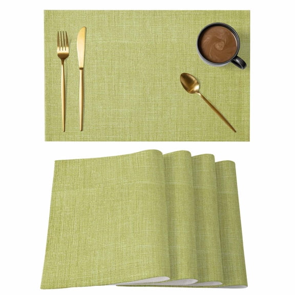 Vintage Fruit Green Placemats Set of 8, Farmhouse Retro Solid Color Linen Texture Placemats for Dining Table, Place Mats for Kitchen Tabletop, Waterproof Wipeable Dining Table Mats Set