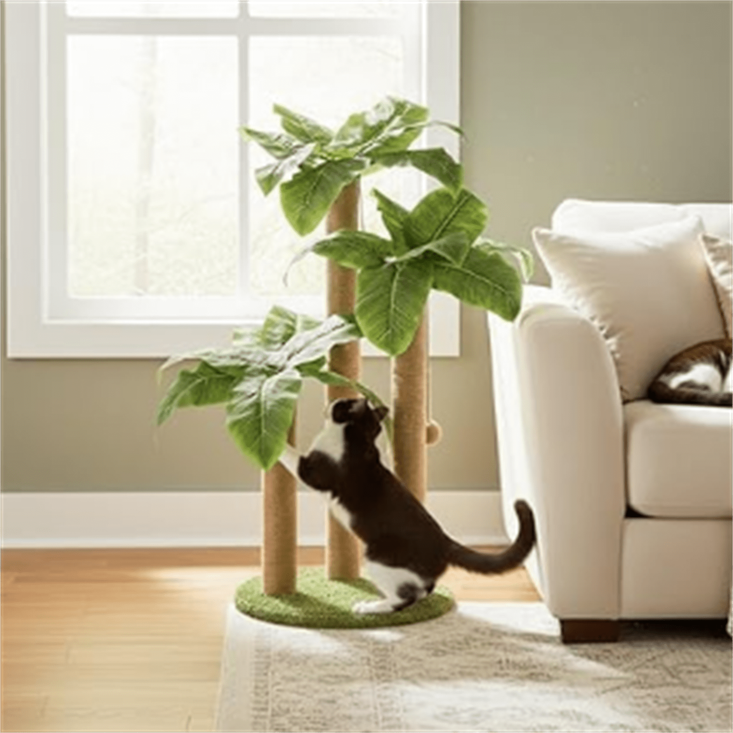 31.5Inch Cat Scratching Post,Cat Scratcher Tree with 3 Scratching Poles & 2 Interactive Dangling Balls,Cats Scratching Posts for Indoor Kitten & Adult Cats