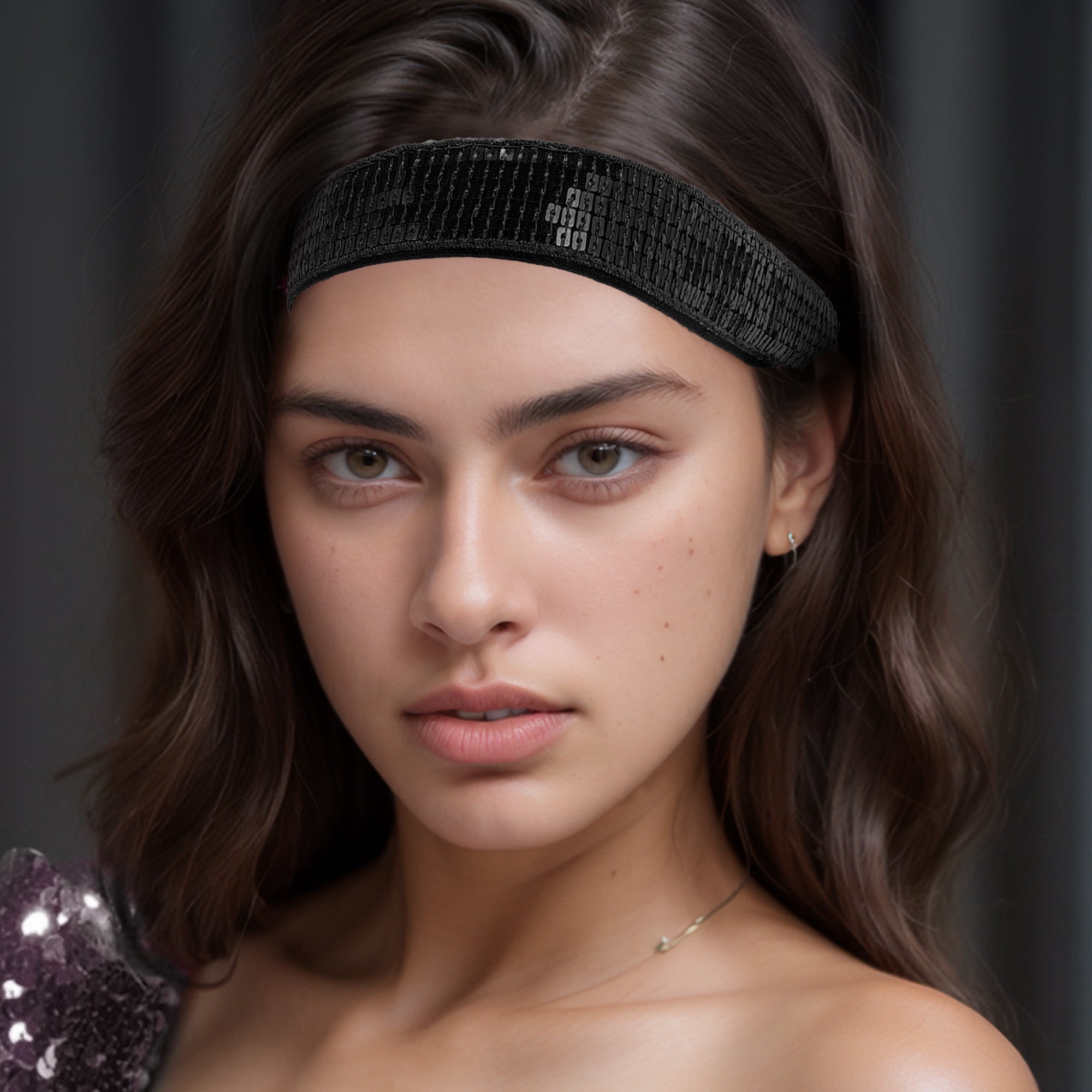 Unique Bargains Adjustable Sequins Headbands 1 Pc Black