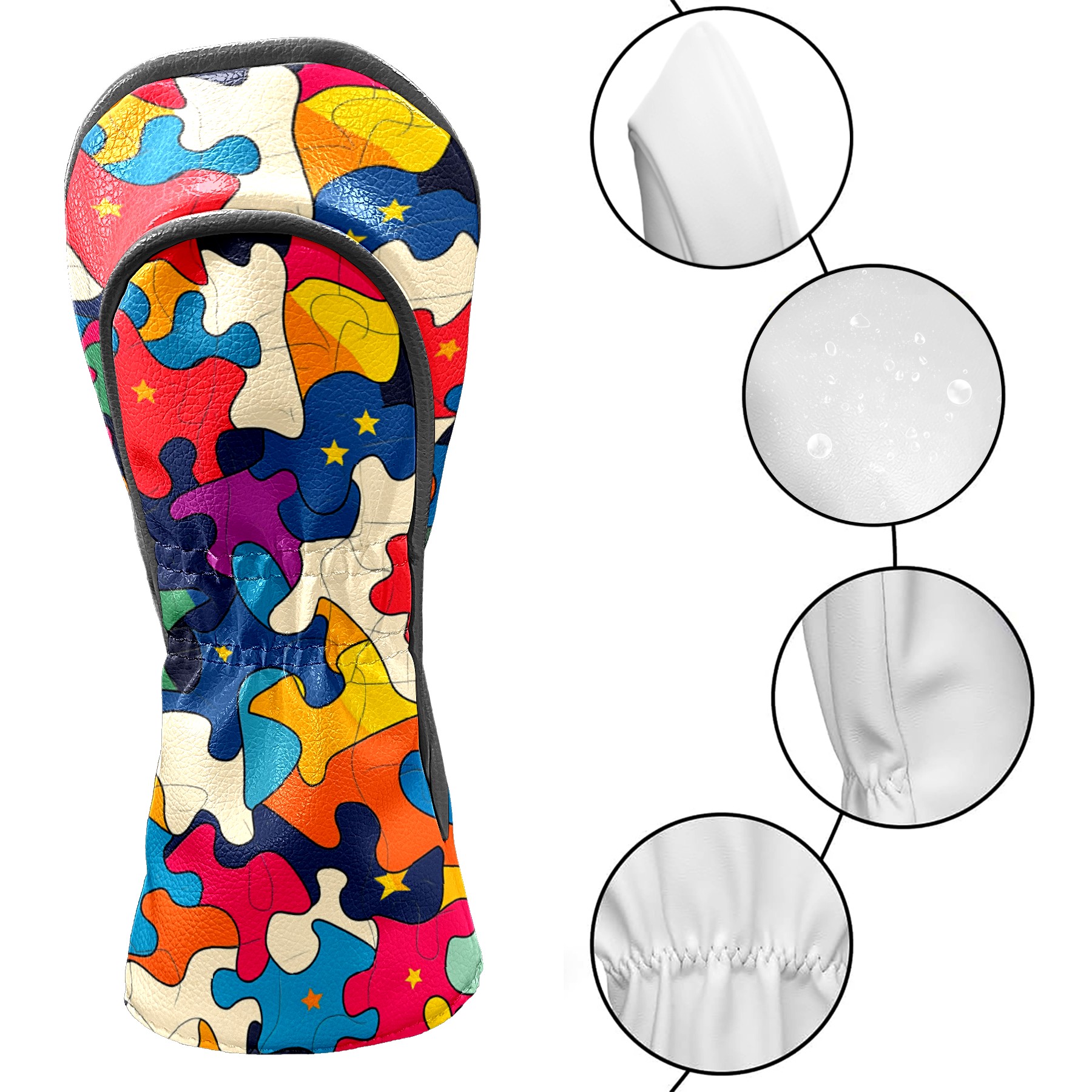 Golf Club Head Covers Color Puzzle PU Leather, Waterproof for Fairway Woods Hybrids