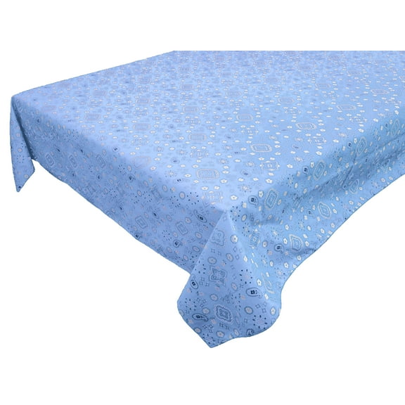 Cotton Tablecloth Floral Print Paisley Bandanna Light Blue