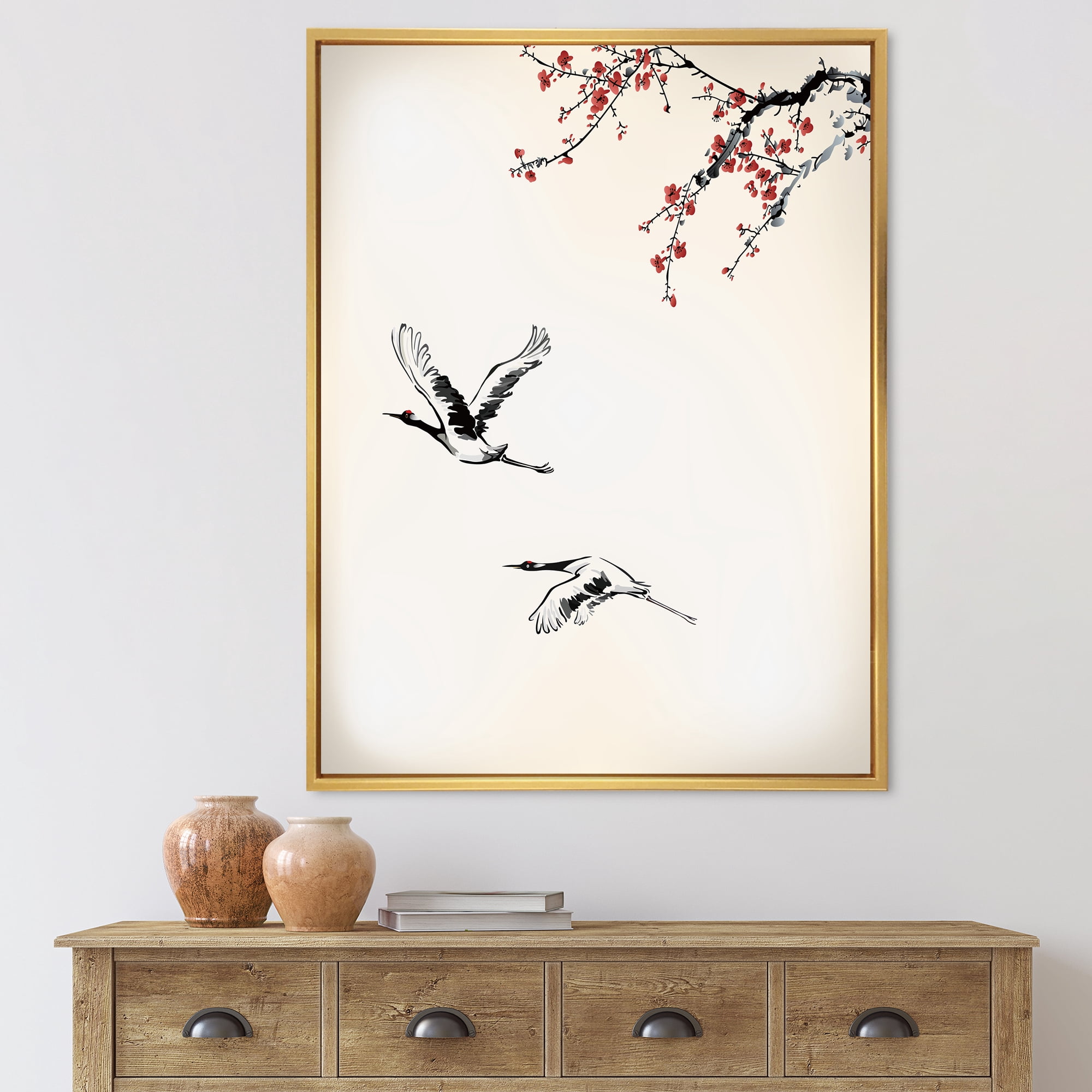 Designart 'Flying Two Sweet Winter Birds' Traditional Framed Canvas Wall Art Print