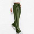 thumbnail image 6 of WCMZJ Casual Textured Pants for Women 2025 Trendy Drawstring Elastic High Waist Palazzo Pants Straight Leg Trousers Army Green 2XL, 6 of 9