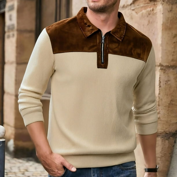 Ceisia Men Casual Color Block Half Zipper Lapel Pullover Long Sleeve Gift Fashion Daily Outdoor Athletic Casualwear Top