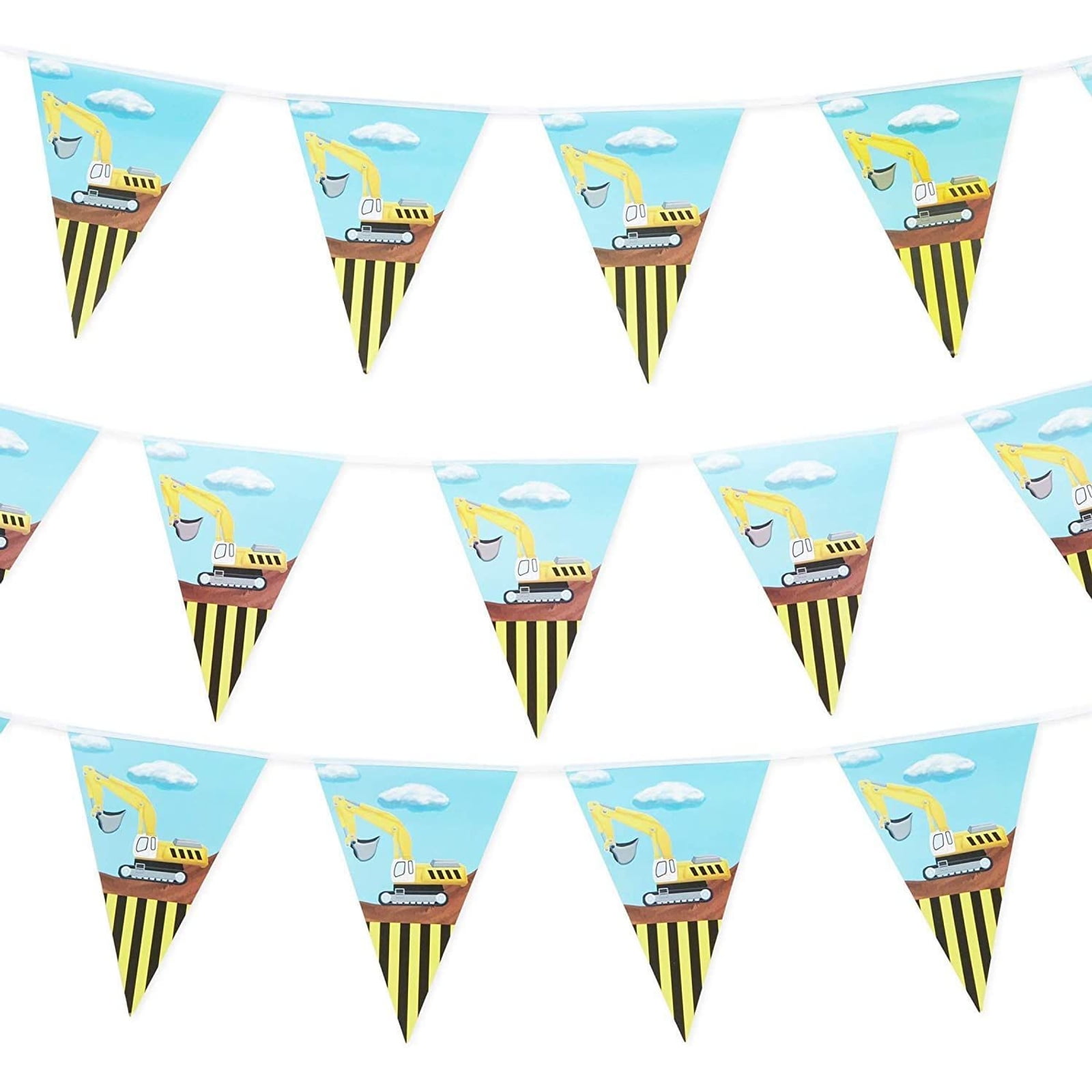 3 Pack Construction Theme Party Banner Garland for Kids Birthday Supplies and Decorations, 11 ft