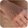 thumbnail image 1 of Pulsera mano 14K oro chapado con anillo ajustable, diseño pila, 1 of 4