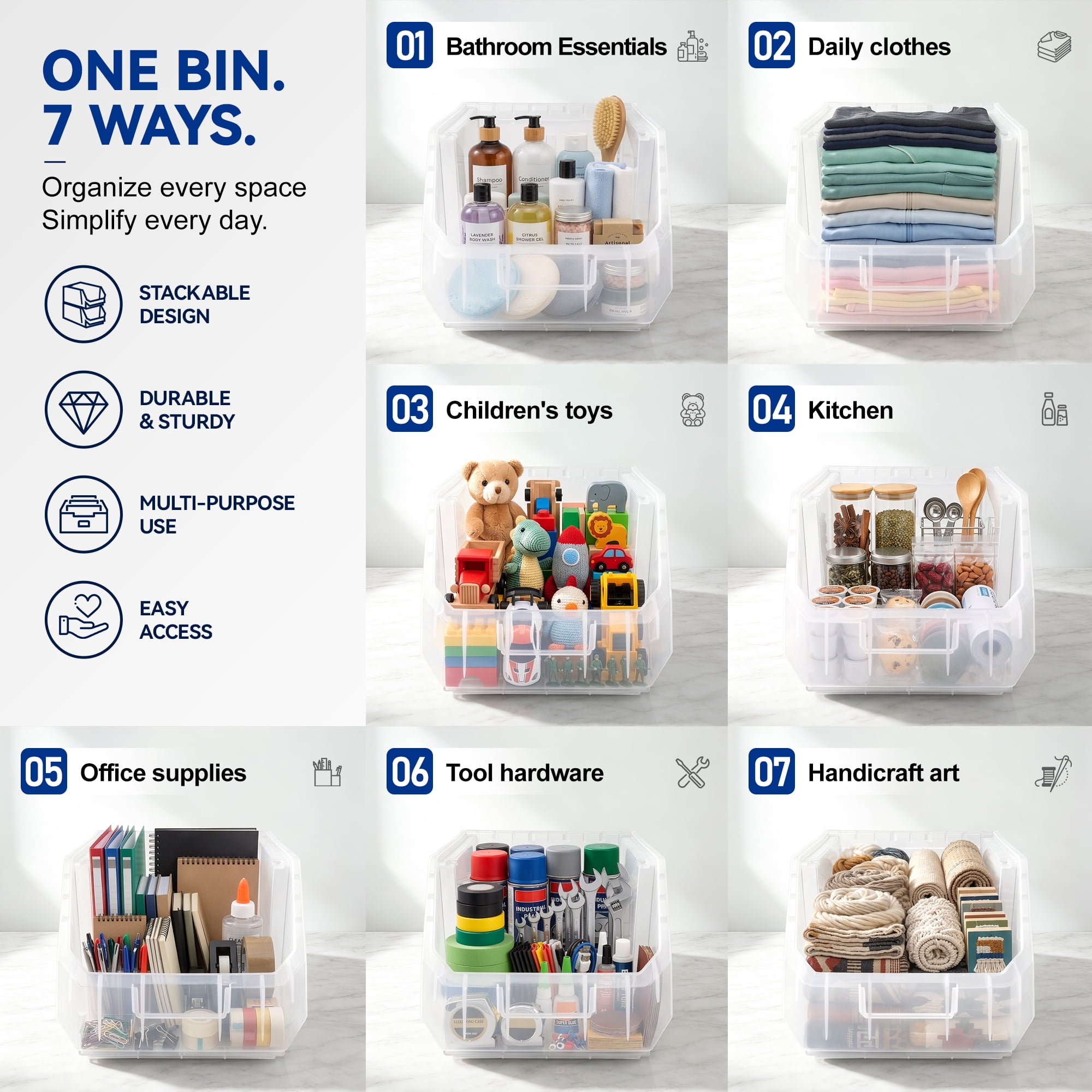 Sorbus Extra Small Garage Storage Bins, Open Front Plastic Organizer, Clear, 5 Pack