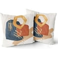 thumbnail image 2 of Abstract Boho Pillow Covers 18x18 Set of 2 Mid Century Navy Blue Burnt Orange Yellow Decorative Throw Pillows Modern Geometric PillowCase Square Cotton Farmhouse Cushion Case Decor for Couch Sofa Bed, 2 of 6