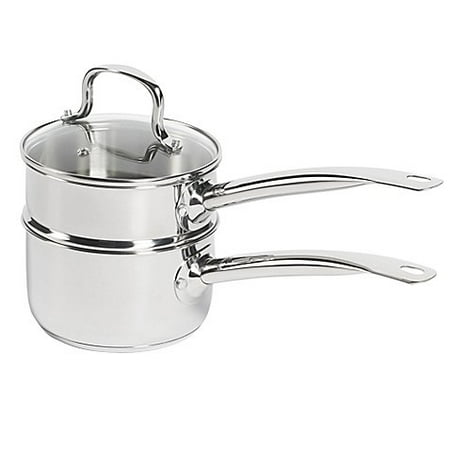 2 Quart Double Boiler - 2-Piece 2 qt. Durable Tempered Glass Lid and Stainless Steel Double Boiler, Measures 14.76