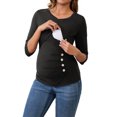 thumbnail image 4 of INSPIRE CHIC Womens V Neck Blouse 3/4 Sleeves Nursing Shirts Solid Ribbed Knitted Buttons Decor Ruched Maternity Tops Medium Black, 4 of 6