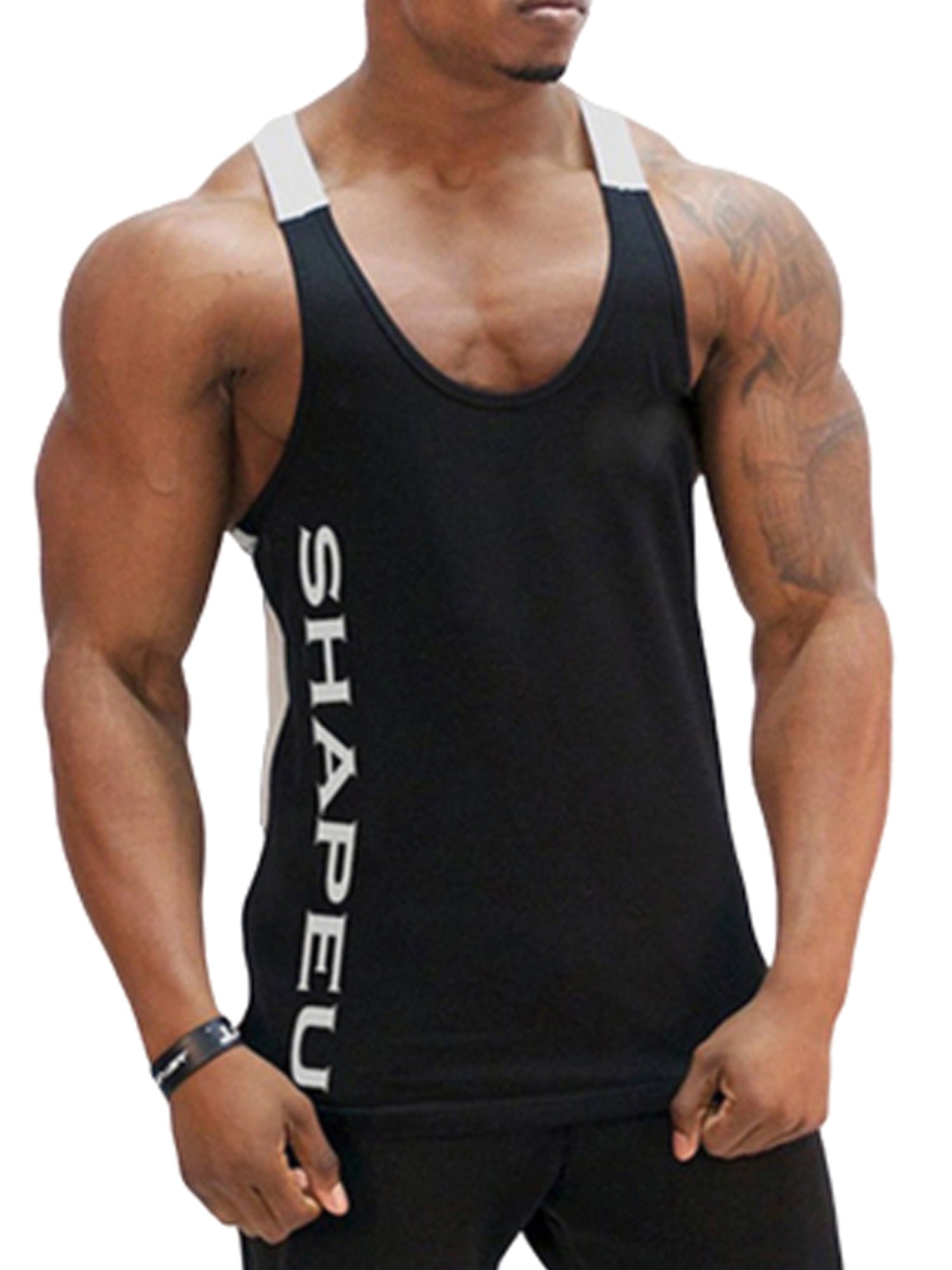 WSEVYPO Men's Athletic Stringer Gym Muscle Workout Racerback Fitness ...
