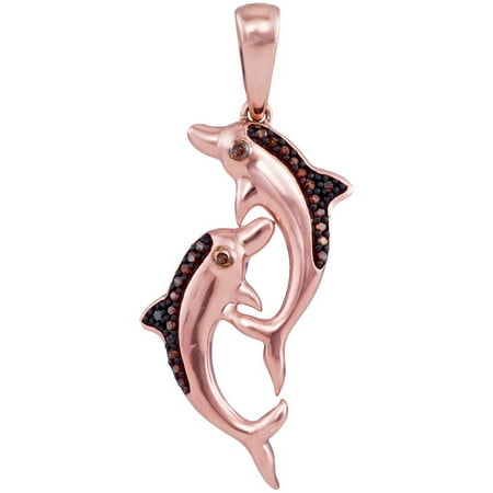 10K Rose Gold 0.08ctw Fancy Sleek Fashion Pave Red Diamond Dolphin Pendant