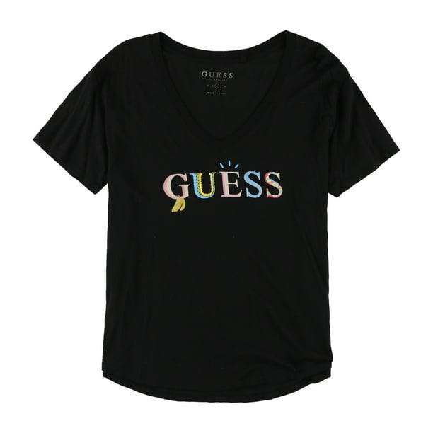 GUESS playera gráfica casual para mujer, negro, talla pequeña Guess Camiseta gráfica