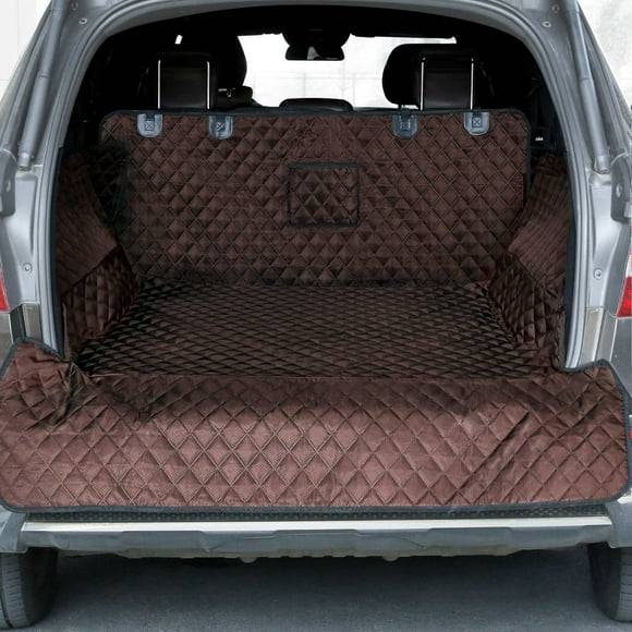 PETICON Doublure de Cargaison pour Chiens, Housse de Cargaison Imperméable pour Animaux, Tapis de Siège pour SUVs, Berlines, Vans avec Pare-Chocs, Protecteur de Rabat, Antidérapant, Grande Taille Ajustement Universel, Marron